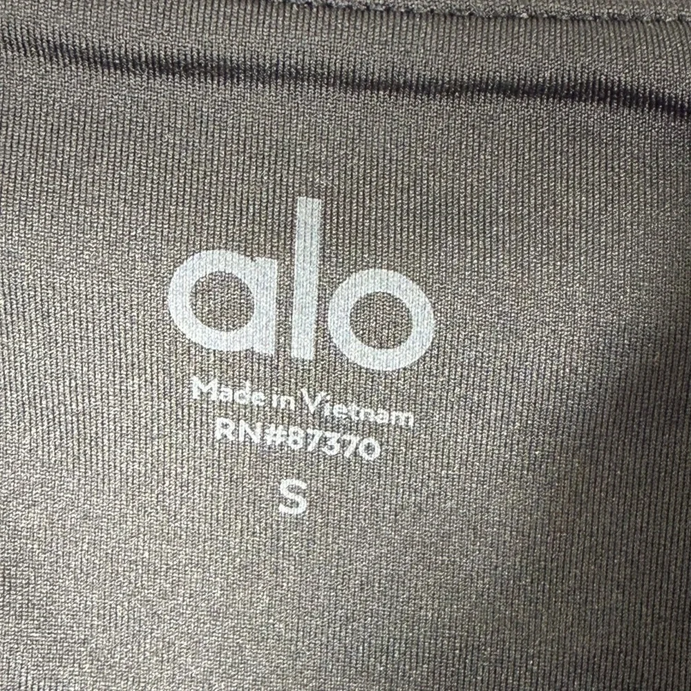 Alo Yoga Womens Black Front Zip O-Ring Square Neck Crop Top W1246R Size S